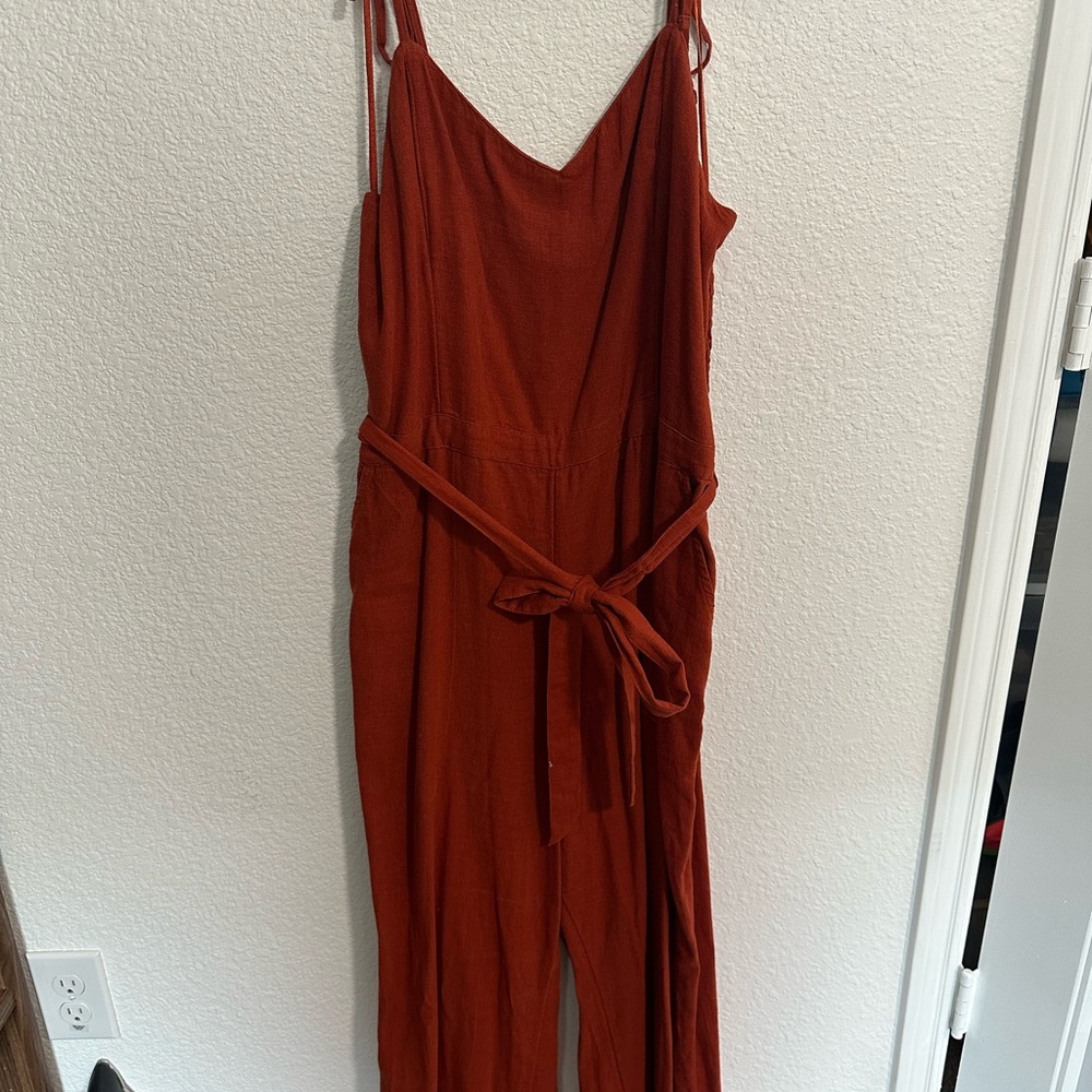 Abercrombie & Fitch Linen Blend Wide Leg Sleeveless Jumpsuit XL orange Boho